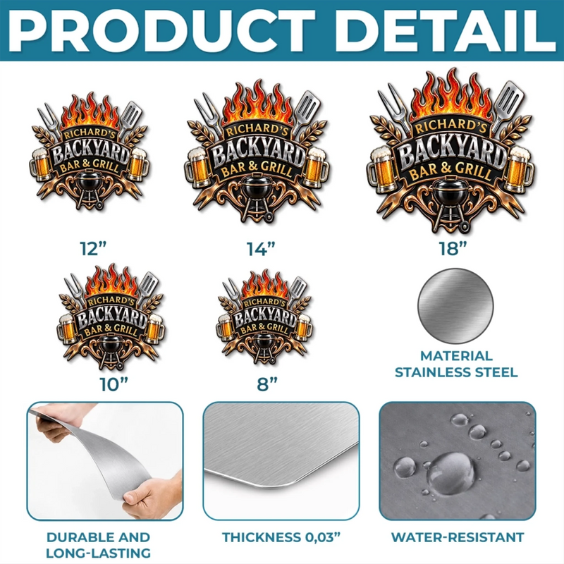 Custom BBQ Shaped Metal Sign - Personalized Grilling Gifts For BBQ Lovers, Husband, Son, Grandson, Brother, Grandpa, Dad, Yourself - Welcome To My Backyard Grill
