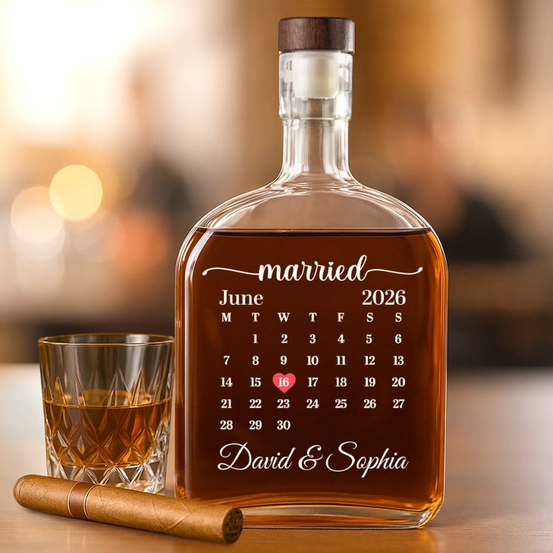 Custom First Christmas Whiskey Bottle - Personalized Anniversary Christmas Wedding Gifts For Husband And Wife, Him And Her, Wine, Bourbon, Whiskey Lovers - Cheers To Forever Love