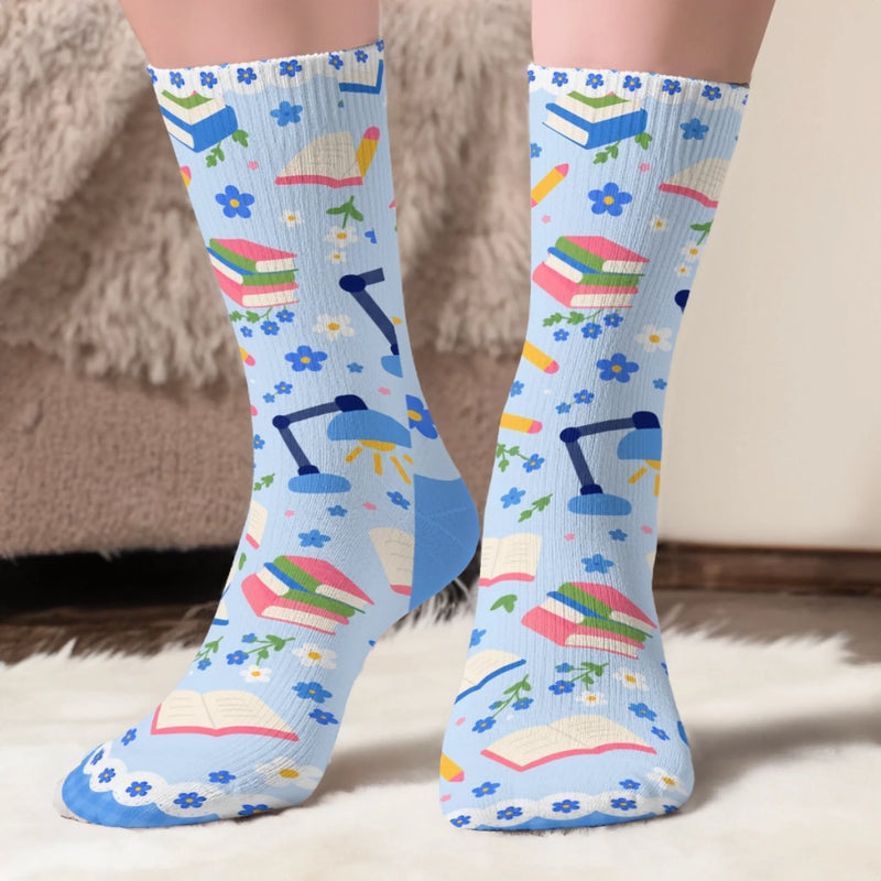 Custom Shh I'm Reading Crew Socks - Personalized Bookish Gifts For Book Lovers, Bookworms, Readers - Quietly Obsessed With Books
