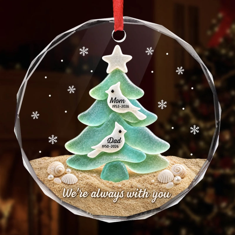 Custom Sea Glass Circle Glass Ornament - Personalized Christmas Memorial Sympathy Gifts For Loss Of Mom, Dad - You Left Love Behind