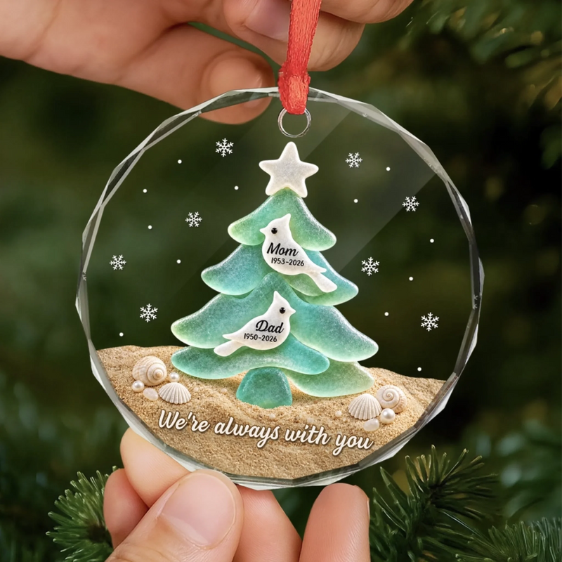 Custom Sea Glass Circle Glass Ornament - Personalized Christmas Memorial Sympathy Gifts For Loss Of Mom, Dad - You Left Love Behind