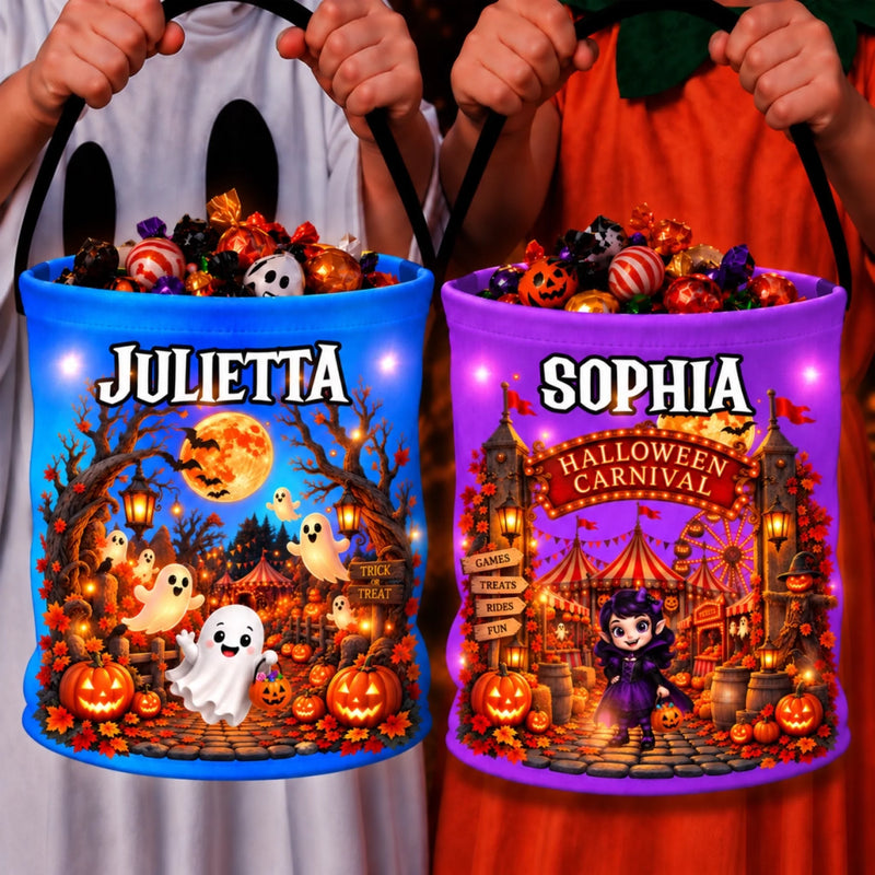 Custom LED Light Bucket Bag - Personalized Halloween Birthday Gifts For Kids - Spooky Little Cutie