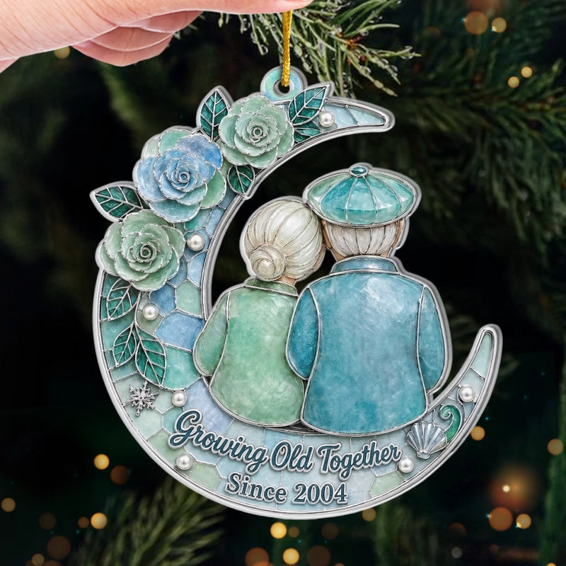 Custom Sea Glass Acrylic Ornament - Personalized Anniversary Christmas Wedding Gifts For Husband And Wife, Him And Her - Growing Old With You
