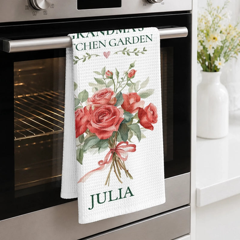 Custom Kitchen Towel - Personalized Birthday Gifts For Mom, Grandam - Grandma's Sweet Kitchen Garden