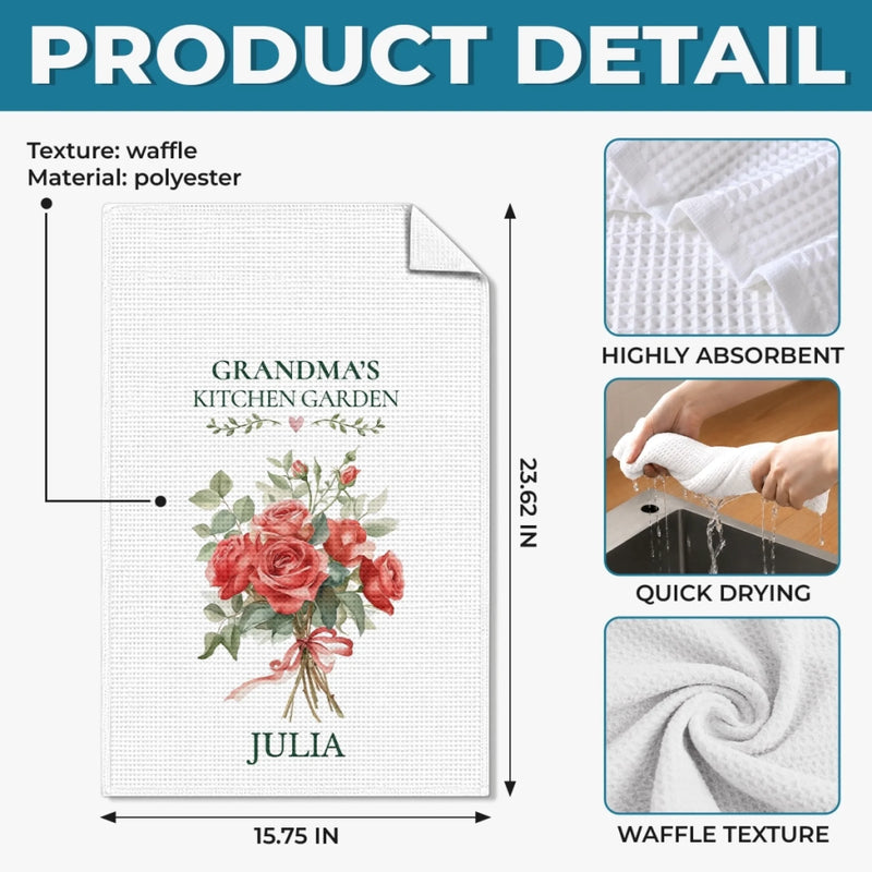 Custom Kitchen Towel - Personalized Birthday Gifts For Mom, Grandam - Grandma's Sweet Kitchen Garden
