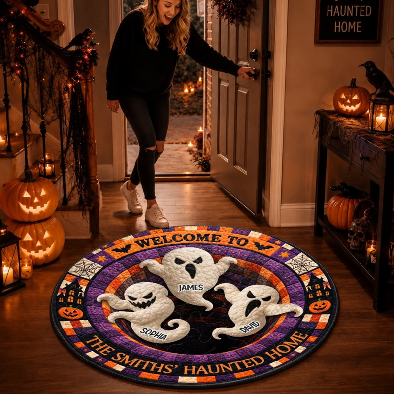 Custom 3D Ghost Vortex Quilted Round Mat - Personalized Halloween Decor Birthday Gifts For Mom, Dad, Brother, Sister - Our Kind Of Family Gathering