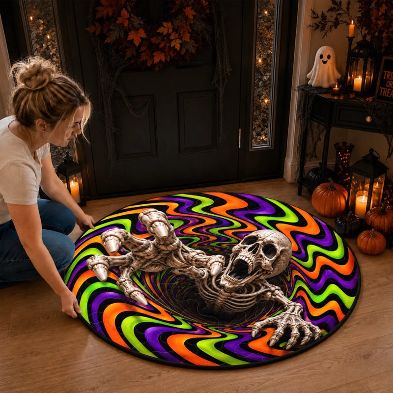 Custom 3D Skeleton Vortex Quilted Round Mat - Personalized Halloween Decor Birthday Gifts For Mom, Dad, Brother, Sister - Keep Calm And Get Spooky