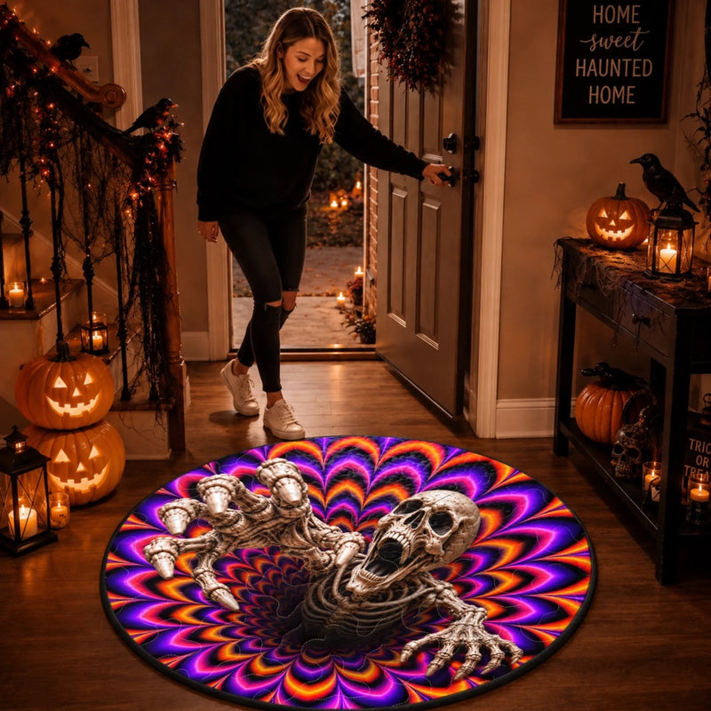Custom 3D Skeleton Vortex Quilted Round Mat - Personalized Halloween Decor Birthday Gifts For Mom, Dad, Brother, Sister - A Little Spooky Never Hurts