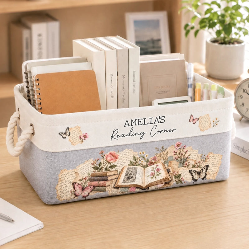 Custom Storage Basket - Personalized Bookish Gifts For Book Lovers, Bookworms, Readers - Peaceful Place For Good Stories