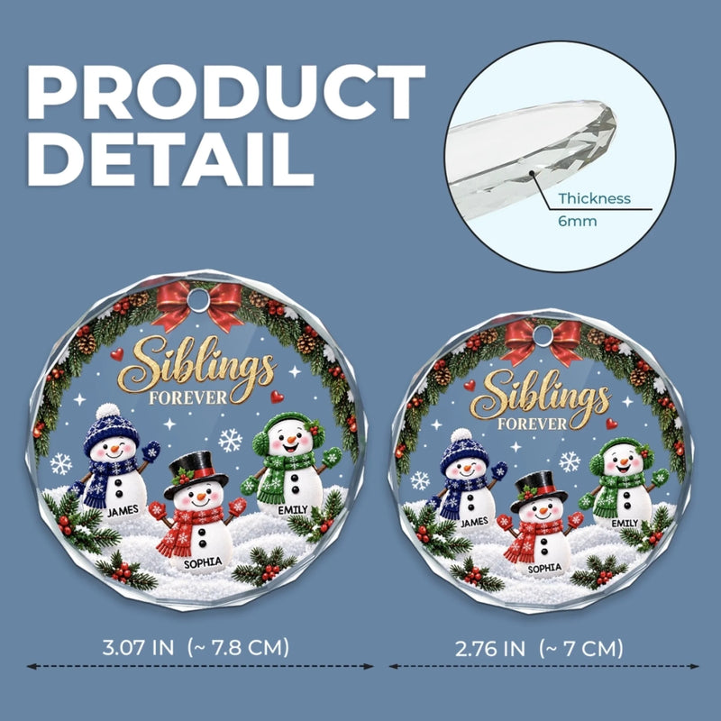 Custom Circle Glass Ornament - Personalized Christmas Birthday Gifts For Mom, Dad, Brother, Sister - Snow Much Sibling Love