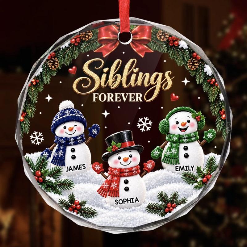 Custom Circle Glass Ornament - Personalized Christmas Birthday Gifts For Mom, Dad, Brother, Sister - Snow Much Sibling Love