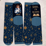 Custom Shh I'm Reading Crew Socks - Personalized Bookish Gifts For Book Lovers, Bookworms, Readers - I'm Booked