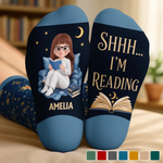 Custom Shh I'm Reading Crew Socks - Personalized Bookish Gifts For Book Lovers, Bookworms, Readers - I'm Booked