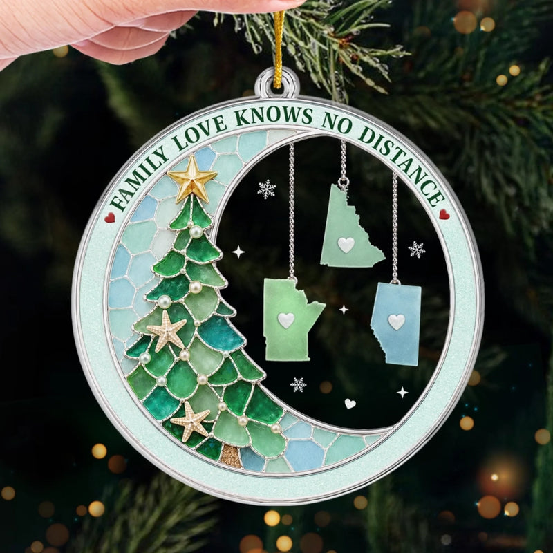 Custom Long Distance Acrylic Ornament - Personalized Christmas Birthday Gifts For Mom, Dad, Brother, Sister - Love Keeps Us Close Always