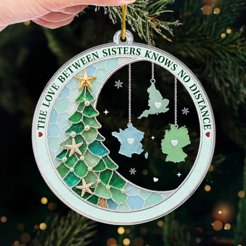 Custom Long Distance Acrylic Ornament - Personalized Best Friend Christmas Birthday Gifts For Women, Besties, Sisters, BFF - Sisters Across The Map