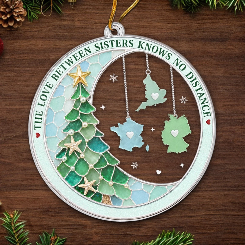 Custom Long Distance Acrylic Ornament - Personalized Best Friend Christmas Birthday Gifts For Women, Besties, Sisters, BFF - Sisters Across The Map