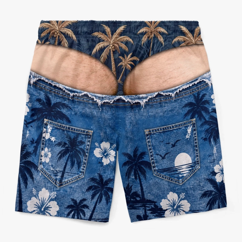 Custom Funny Men Swim Trunks - Personalized Summer Vacation And Travel Gifts For Husband, Son, Grandson, Brother, Grandpa, Dad, Yourself - Party Hard Under The Sun