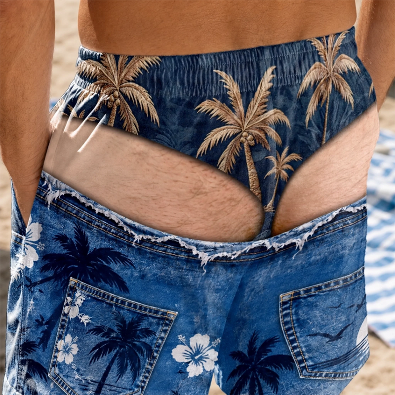 Custom Funny Men Swim Trunks - Personalized Summer Vacation And Travel Gifts For Husband, Son, Grandson, Brother, Grandpa, Dad, Yourself - Party Hard Under The Sun