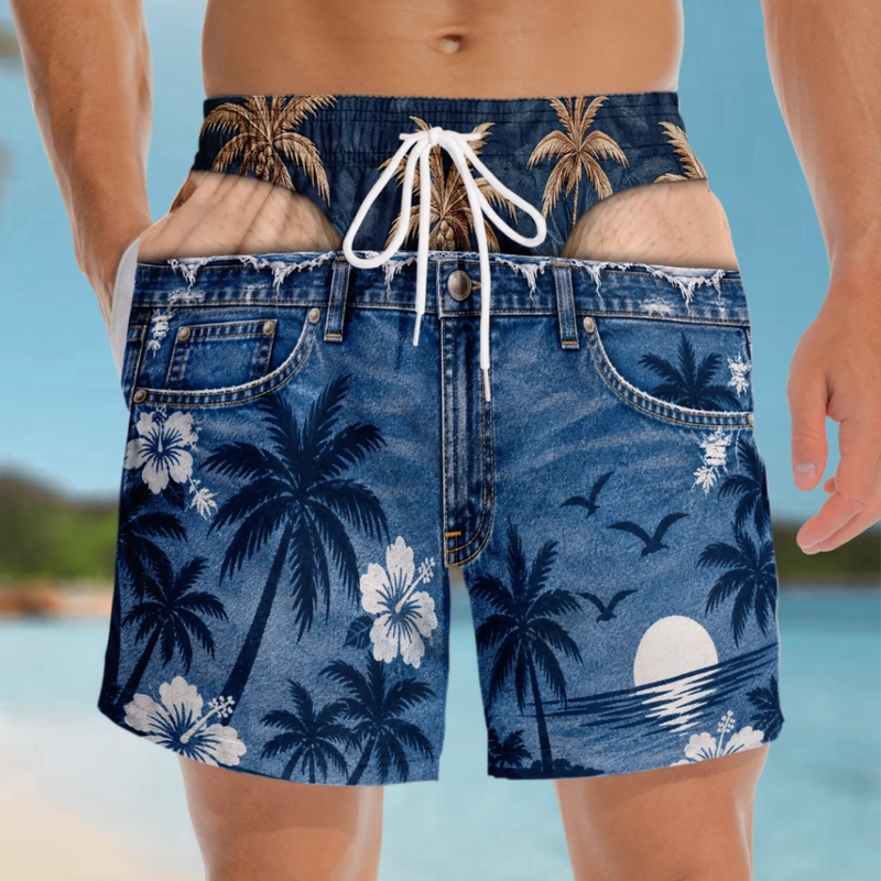 Custom Funny Men Swim Trunks - Personalized Summer Vacation And Travel Gifts For Husband, Son, Grandson, Brother, Grandpa, Dad, Yourself - Party Hard Under The Sun