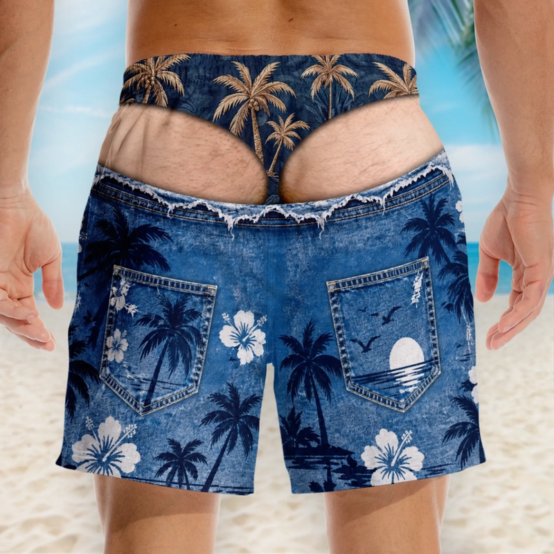 Custom Funny Men Swim Trunks - Personalized Summer Vacation And Travel Gifts For Husband, Son, Grandson, Brother, Grandpa, Dad, Yourself - Party Hard Under The Sun