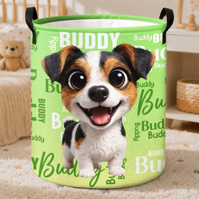 Custom Photo Laundry Basket - Personalized Birthday Gifts For Dog Cat Lovers, Dog Dad And Mom, Cat Owners - Happy Paws