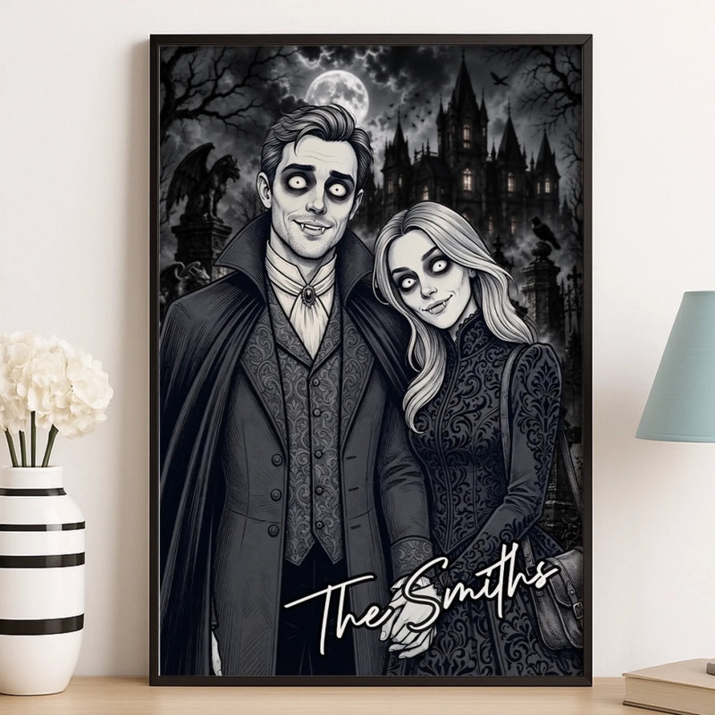 Custom Photo Vampire Vertical Poster - Personalized Halloween Anniversary Wedding Gifts For Husband And Wife, Him And Her - Love Bites, Forever Ours