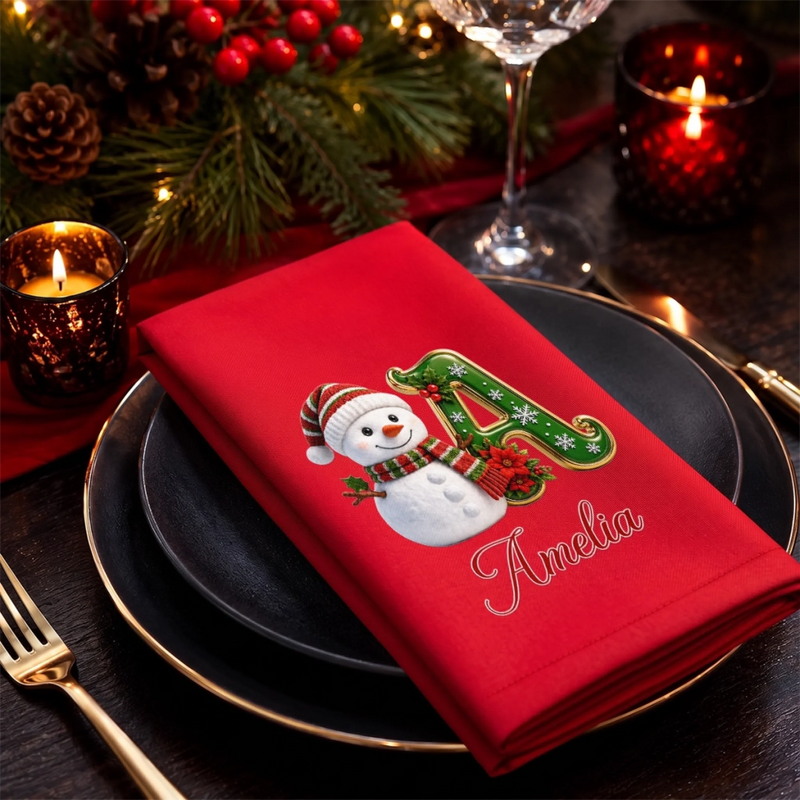 Custom Snowman Cotton Napkin - Personalized Christmas Birthday Gifts For Mom, Dad, Brother, Sister - Merry Moments Together