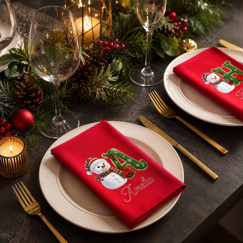 Custom Snowman Cotton Napkin - Personalized Christmas Birthday Gifts For Mom, Dad, Brother, Sister - Merry Moments Together