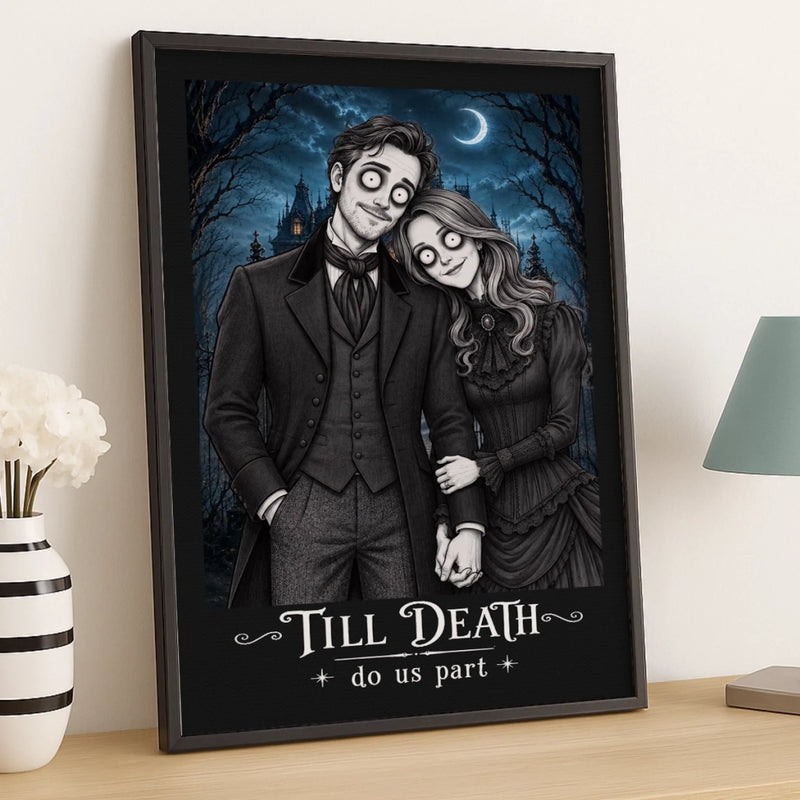 Custom Photo Gothic Vertical Poster - Personalized Halloween Anniversary Wedding Gifts For Husband And Wife, Him And Her - Deadly In Love Together