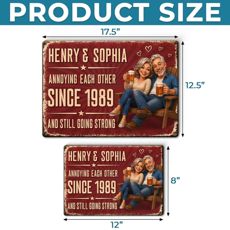 Custom Photo Home Decor Metal Sign - Personalized Anniversary Wedding Gifts For Husband And Wife, Him And Her - Together Through The Chaos