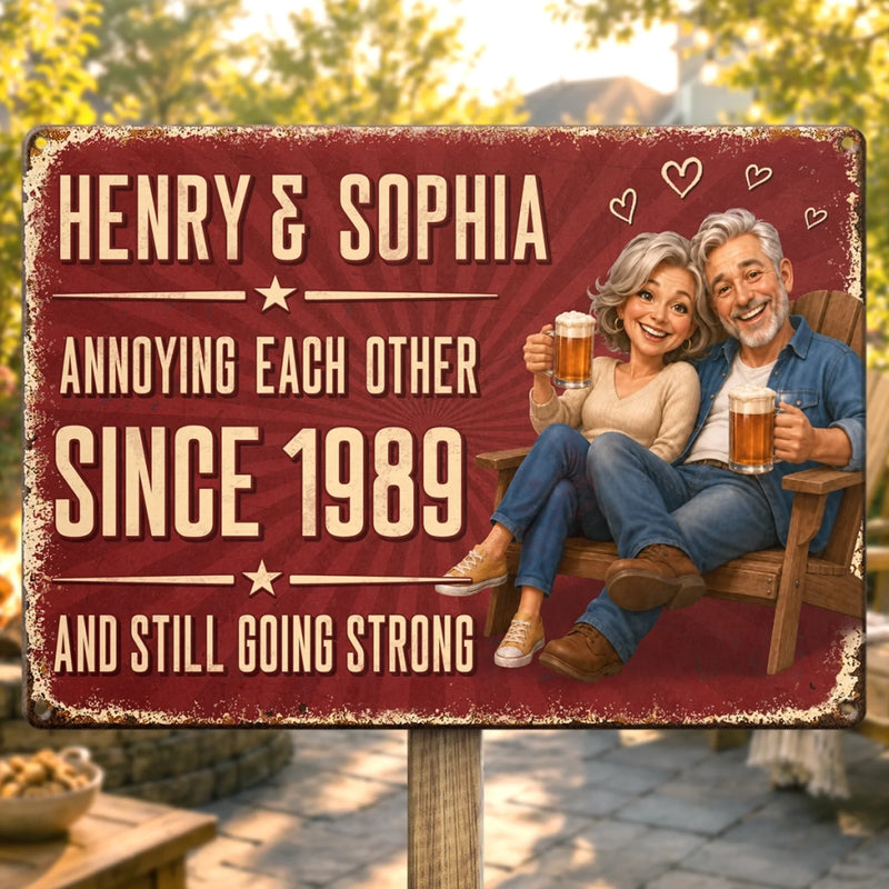Custom Photo Home Decor Metal Sign - Personalized Anniversary Wedding Gifts For Husband And Wife, Him And Her - Together Through The Chaos