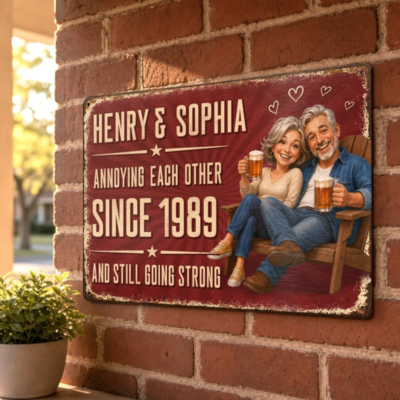 Custom Photo Home Decor Metal Sign - Personalized Anniversary Wedding Gifts For Husband And Wife, Him And Her - Together Through The Chaos