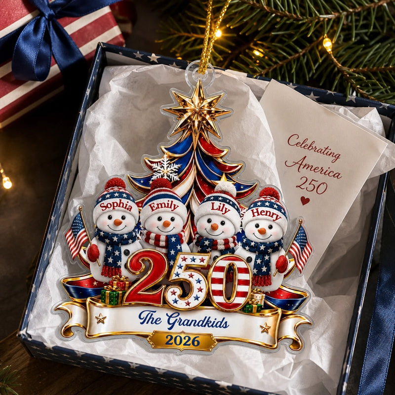 Custom Acrylic Ornament - Personalized America 250th Anniversary Christmas Gifts For Mom, Grandma, Dad, Grandpa - United In Love Proud In Spirit