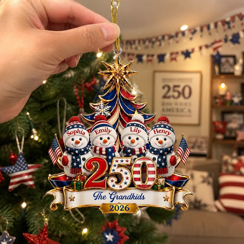 Custom Acrylic Ornament - Personalized America 250th Anniversary Christmas Gifts For Mom, Grandma, Dad, Grandpa - United In Love Proud In Spirit