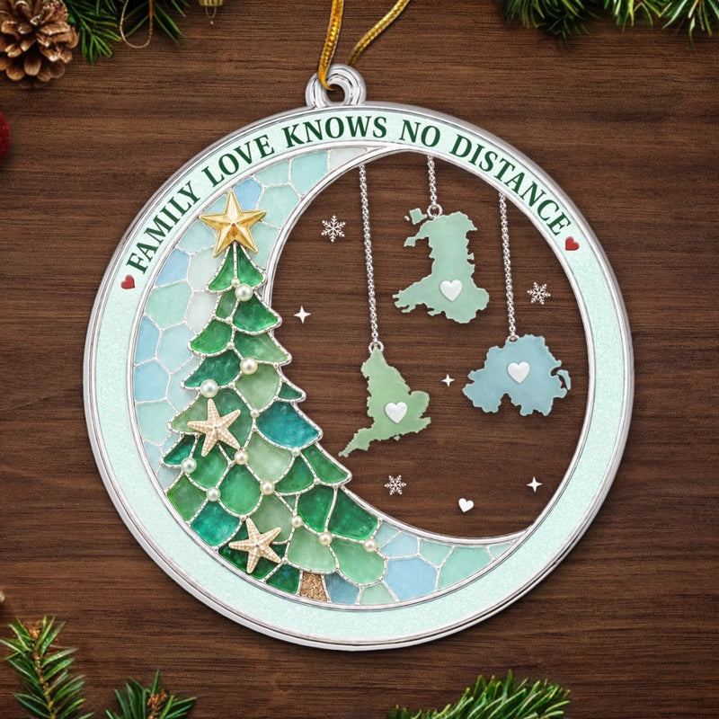 Custom Long Distance Acrylic Ornament - Personalized Christmas Birthday Gifts For Mom, Dad, Brother, Sister - Warm Hearts Across The World