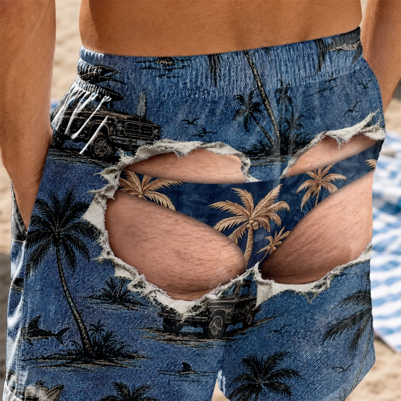 Custom Funny Men Swim Trunks - Personalized Summer Vacation And Travel Gifts For Husband, Son, Grandson, Brother, Grandpa, Dad, Yourself - Catch Waves And Enjoy Sun