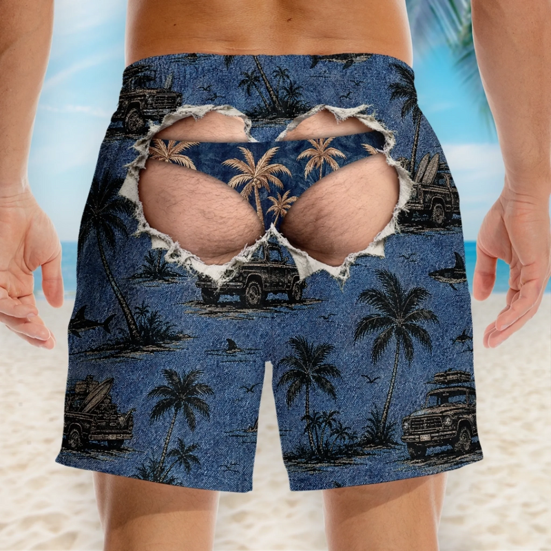 Custom Funny Men Swim Trunks - Personalized Summer Vacation And Travel Gifts For Husband, Son, Grandson, Brother, Grandpa, Dad, Yourself - Catch Waves And Enjoy Sun