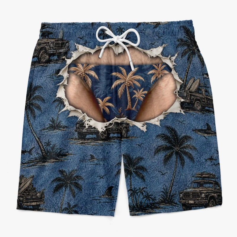 Custom Funny Men Swim Trunks - Personalized Summer Vacation And Travel Gifts For Husband, Son, Grandson, Brother, Grandpa, Dad, Yourself - Catch Waves And Enjoy Sun