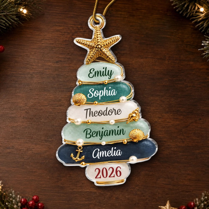 Custom Sea Glass Acrylic Ornament - Personalized Christmas Birthday Gifts For Mom, Dad, Brother, Sister - Holiday Cheer Starts With Family