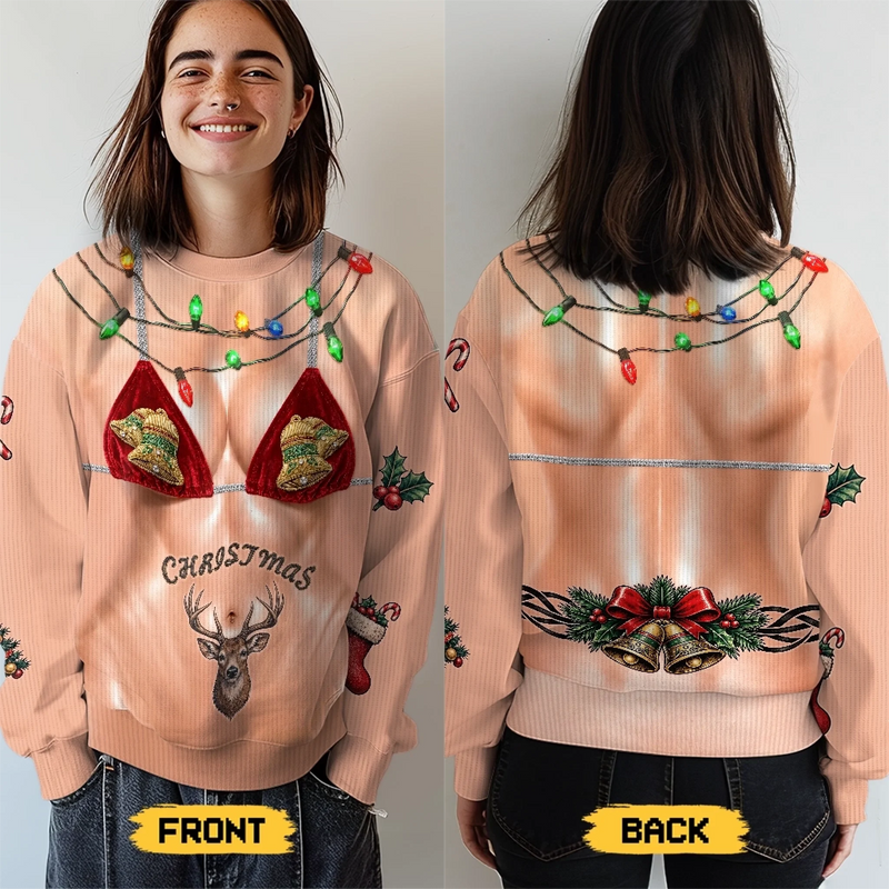 Custom Funny Ugly Sweatshirt - Personalized Christmas Birthday Gifts For Wife, Daughter, Besties, Sisters, Granddaughter, Grandma, Mom, Yourself - Sleighing All Day