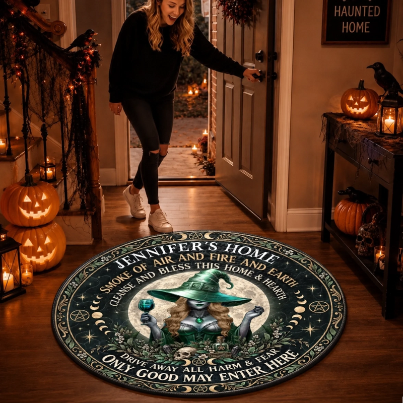 Custom 3D Witch Quilted Round Mat - Personalized Halloween Decor Birthday Gifts For Witch, Wife, Daughter, Besties, Sisters, Granddaughter, Grandma, Mom, Yourself - Bewitched By The Night