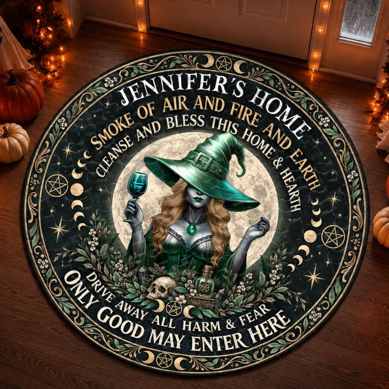 Custom 3D Witch Quilted Round Mat - Personalized Halloween Decor Birthday Gifts For Witch, Wife, Daughter, Besties, Sisters, Granddaughter, Grandma, Mom, Yourself - Bewitched By The Night