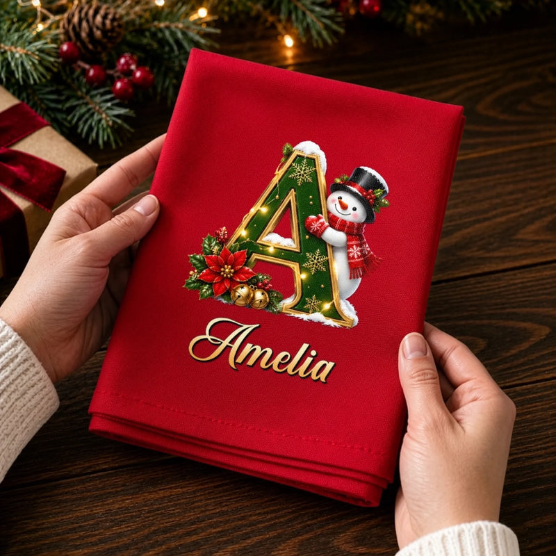 Custom Snowman Cotton Napkin - Personalized Christmas Birthday Gifts For Mom, Dad, Brother, Sister - Gathered Together With Joy