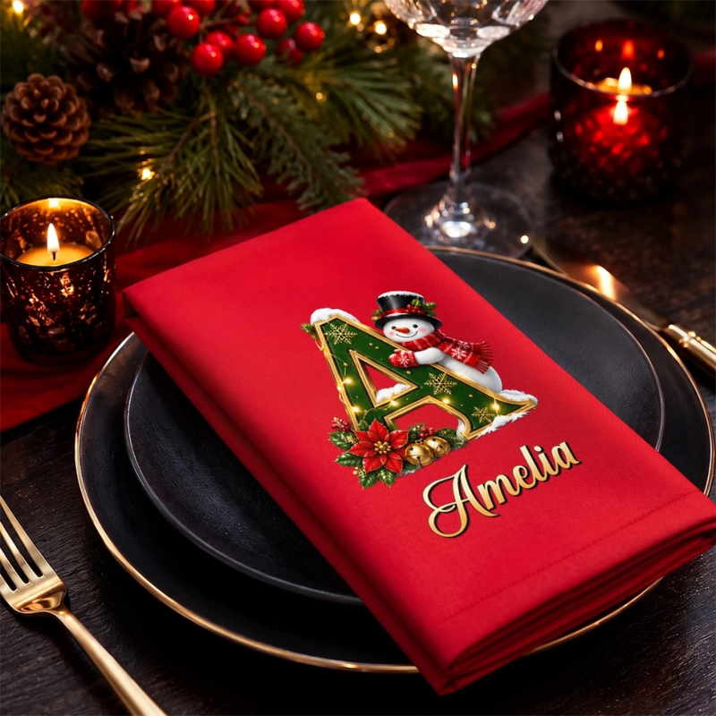Custom Snowman Cotton Napkin - Personalized Christmas Birthday Gifts For Mom, Dad, Brother, Sister - Gathered Together With Joy