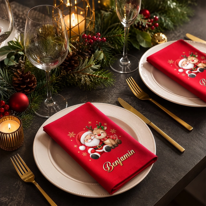 Custom Cotton Napkin - Personalized Christmas Birthday Gifts For Mom, Dad, Brother, Sister - Holiday Hearts Grow Together