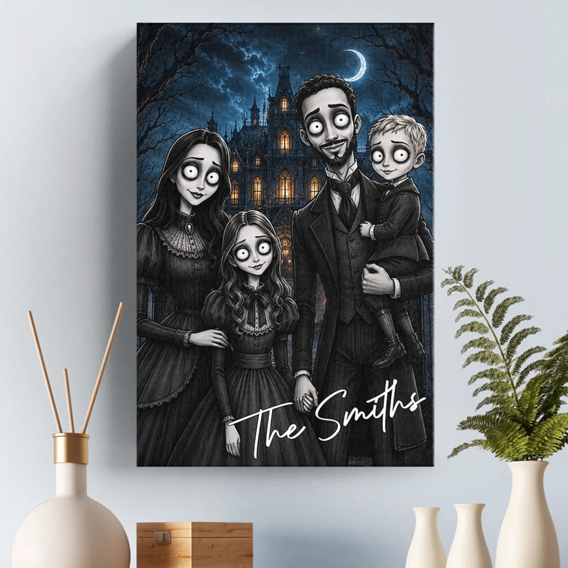 Custom Photo Vertical Canvas - Personalized Halloween Decor Birthday Gifts For Mom, Dad, Brother, Sister - Love Lives In The Shadows
