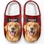 Custom Photo Fluffy Slippers - Personalized Christmas Birthday Gifts For Dog Cat Lovers, Dog Dad And Mom, Cat Owners - Happiness Is A Warm Puppy