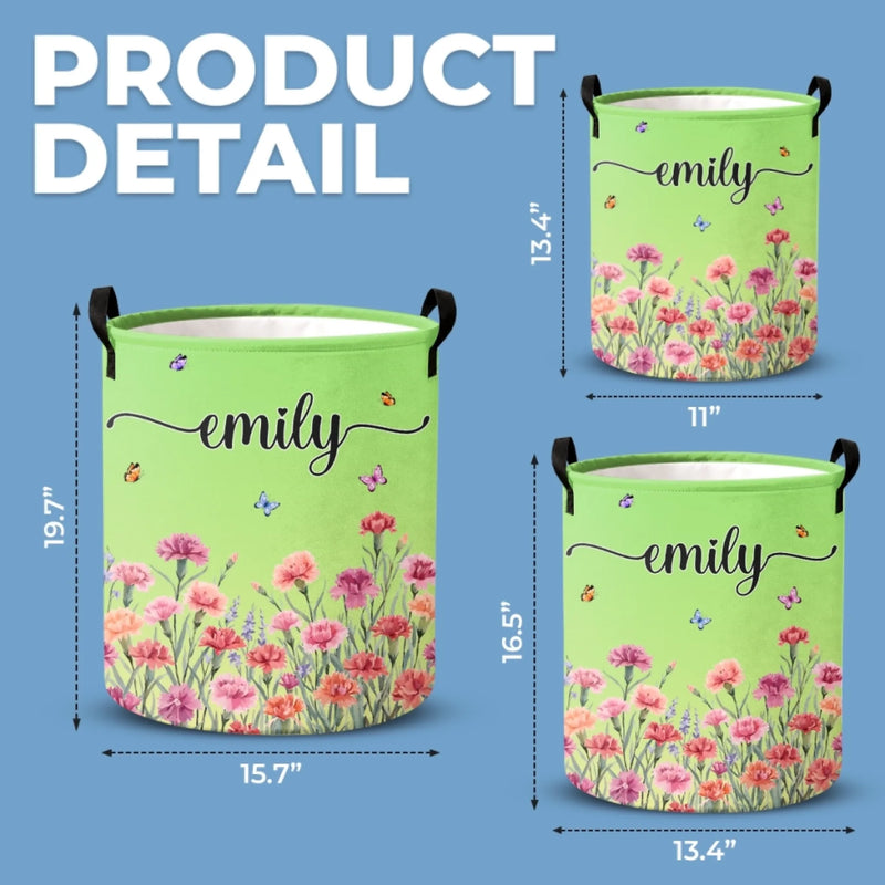 Custom Birth Month Flower Laundry Basket - Personalized Birthday Gifts For Mom, Dad, Brother, Sister, Kids - Blooming With Happiness
