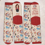 Custom Crew Socks - Personalized Birthday Gifts For Wife, Daughter, Besties, Sisters, Granddaughter, Grandma, Mom, Yourself - Movie Night With Delicious Popcorn