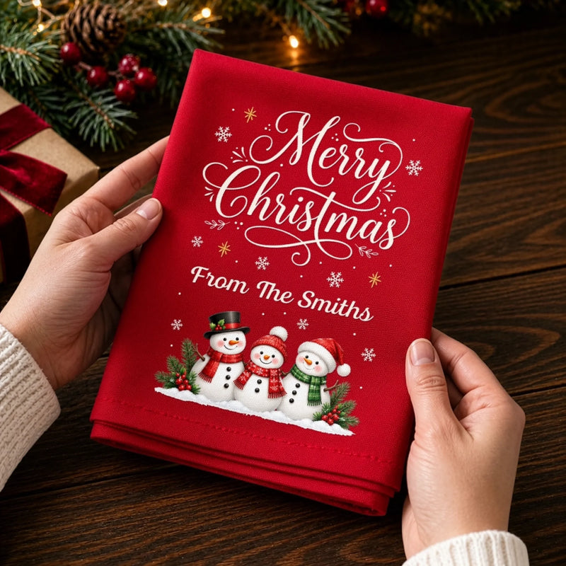 Custom Snowman Cotton Napkin - Personalized Christmas Birthday Gifts For Mom, Dad, Brother, Sister - Making Merry Memories Together